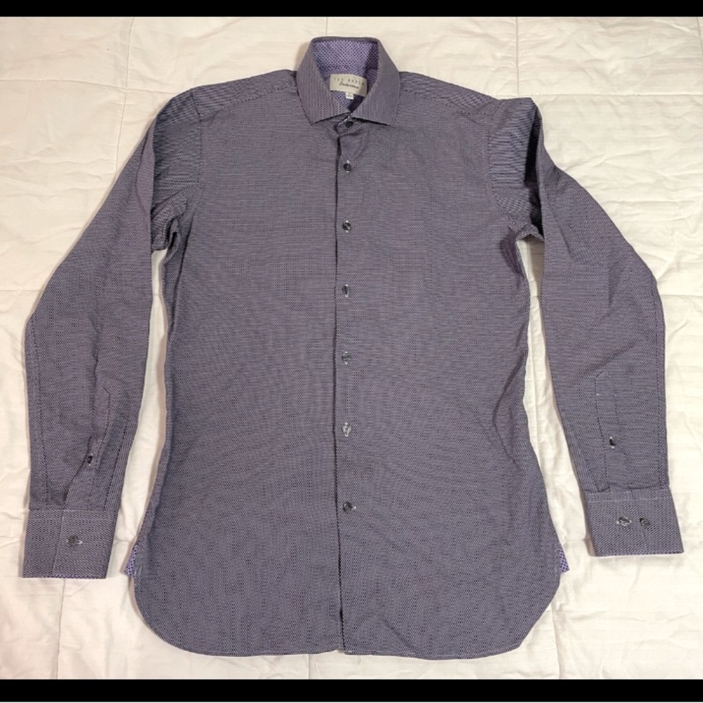 Ted Baker Endurance Flip Cuff Long Sleeve Shirt Men 15 Chest 38 Purple Geometric